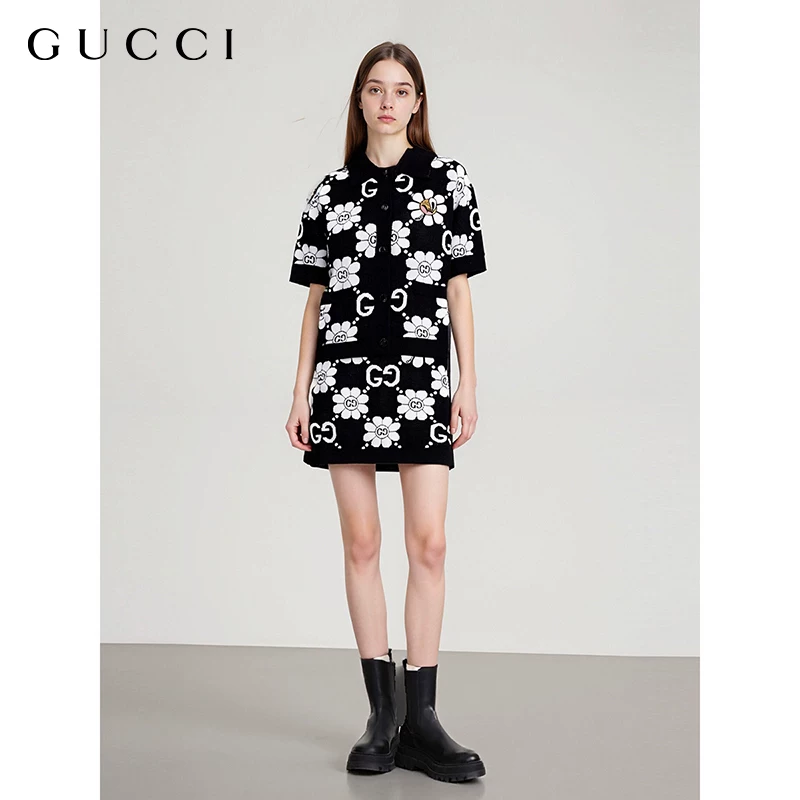 Cardigan GG đen logo hoạ tiết trắng - SNV - 782223
