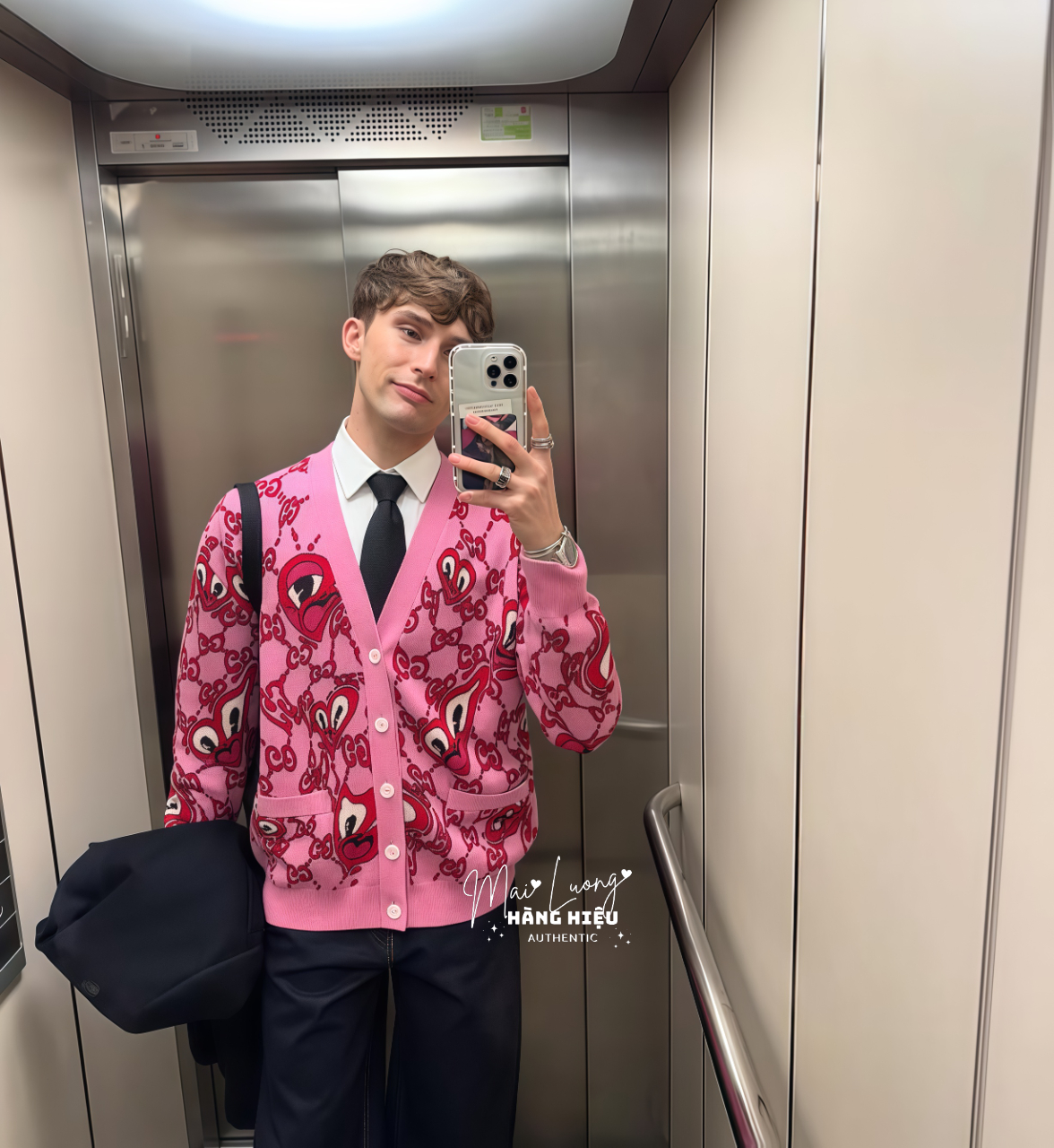 Cardigan GG hồng logo đỏ - SNV 781242