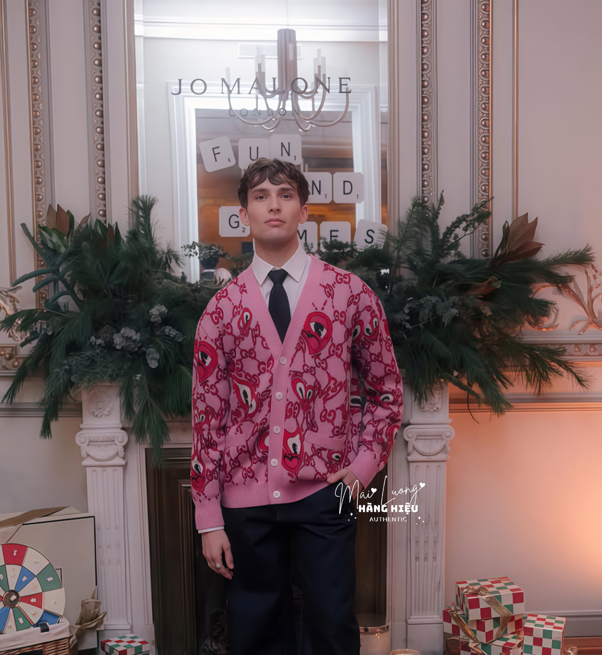 Cardigan GG hồng logo đỏ - SNV 781242