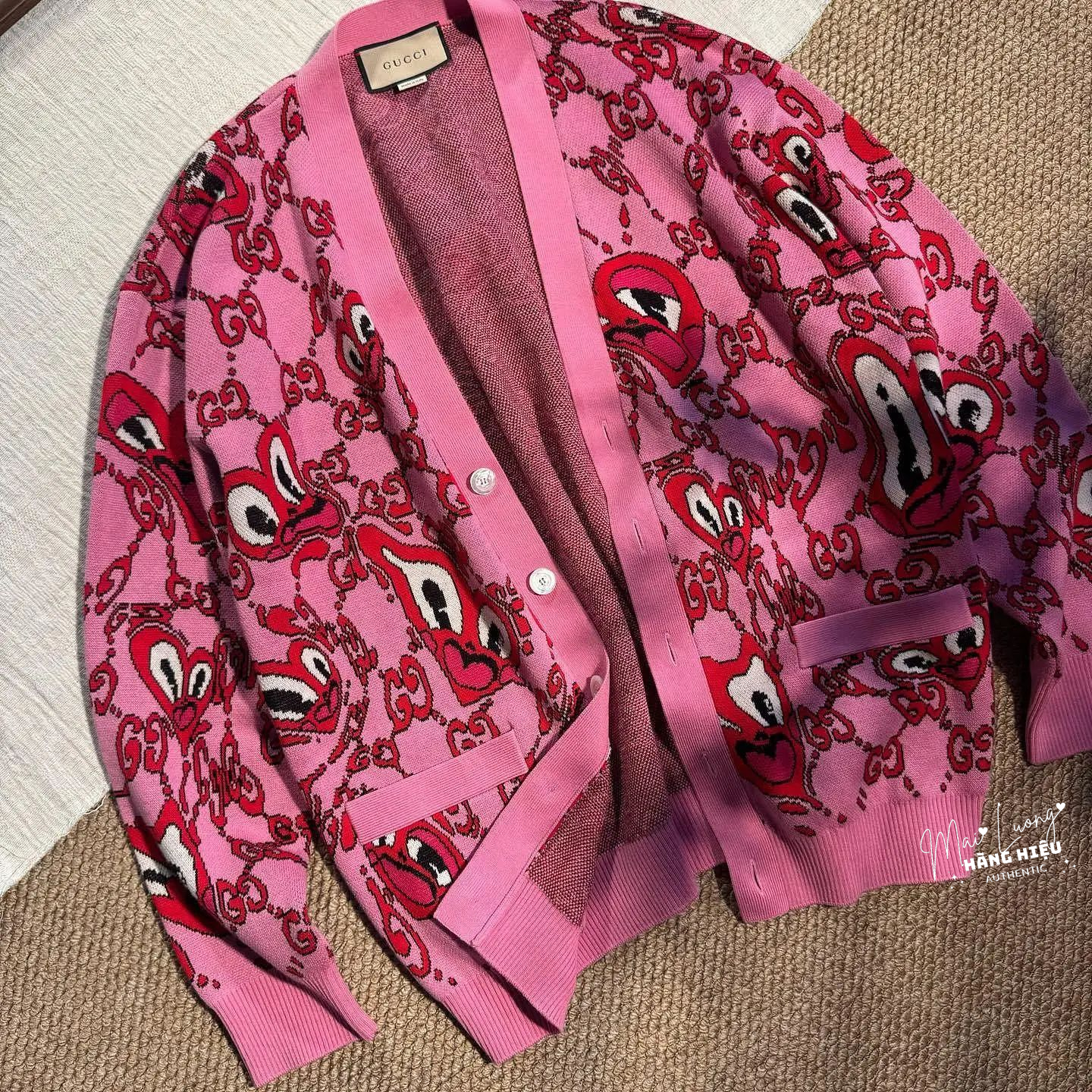 Cardigan GG hồng logo đỏ - SNV 781242