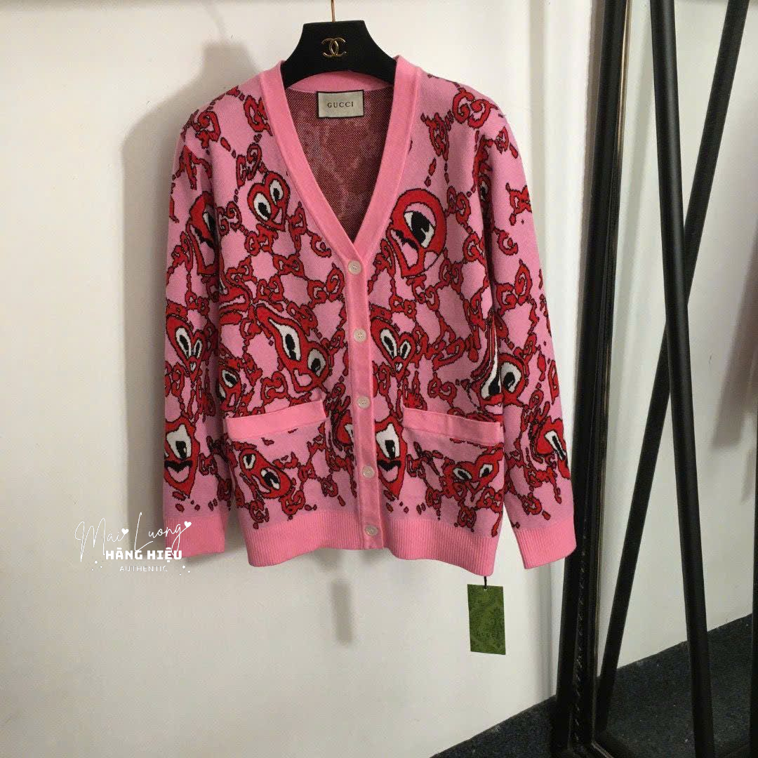 Cardigan GG hồng logo đỏ - SNV 781242
