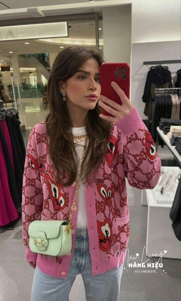 Cardigan GG hồng logo đỏ - SNV 781242