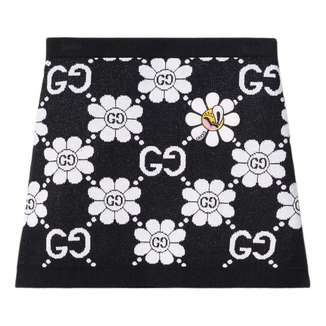 Chân váy len GG đen hoạ tiết logo hoa trắng - SNV - 782225