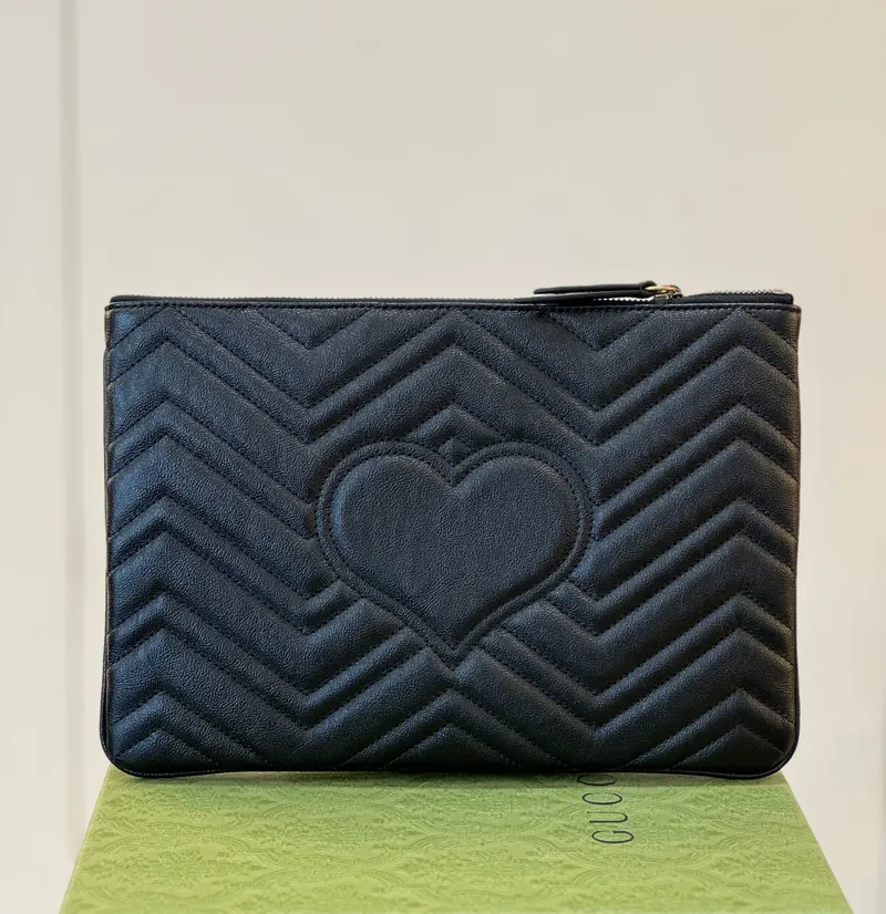 Clutch GG marmont đen hoạ tiết xương cá - SNV - 525541 - KT 28 x 19