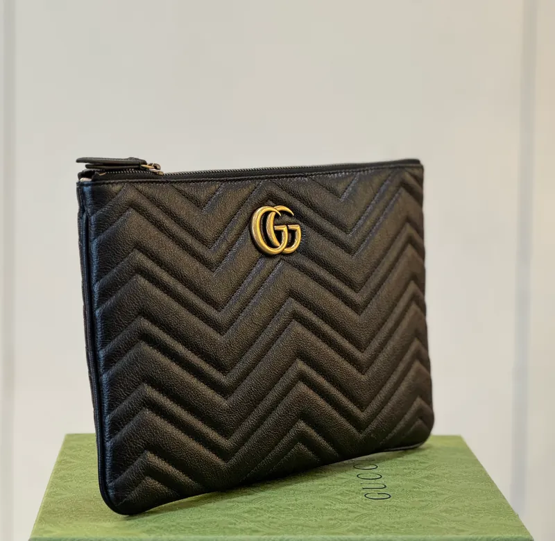 Clutch GG marmont đen hoạ tiết xương cá - SNV - 525541 - KT 28 x 19
