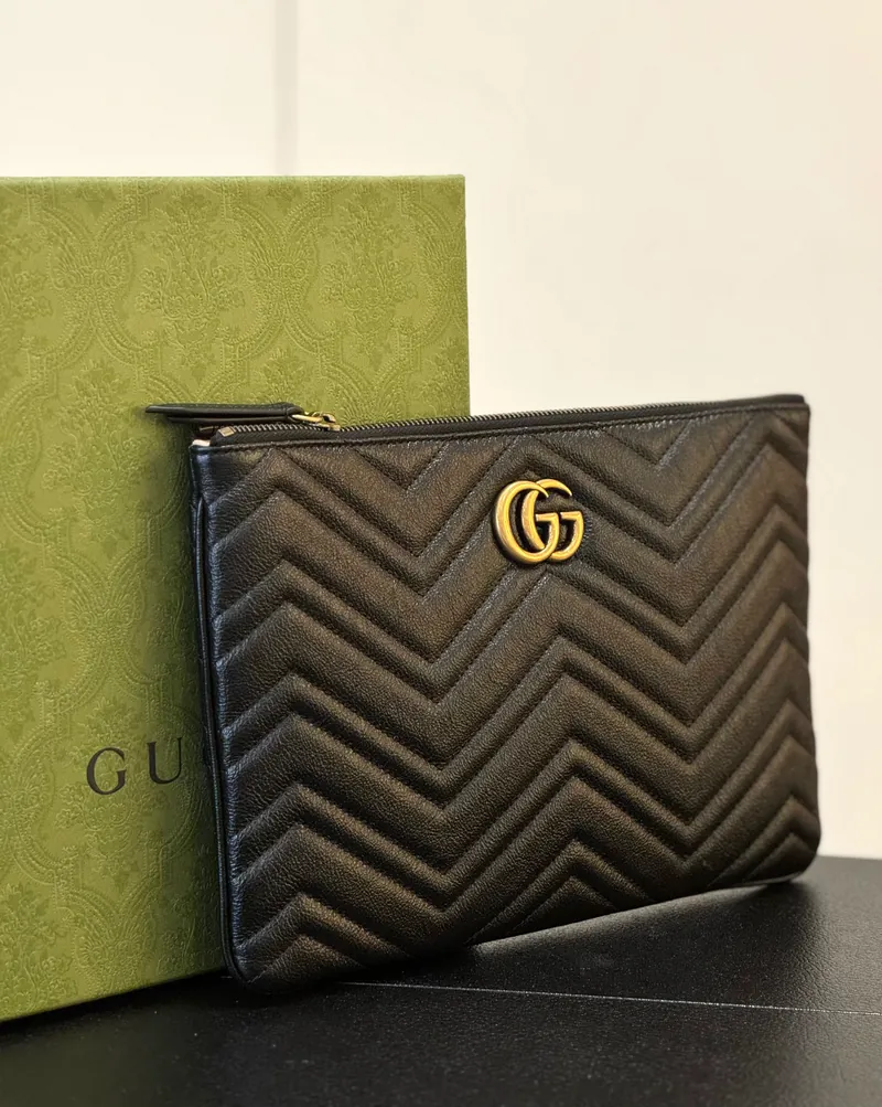 Clutch GG marmont đen hoạ tiết xương cá - SNV - 525541 - KT 28 x 19