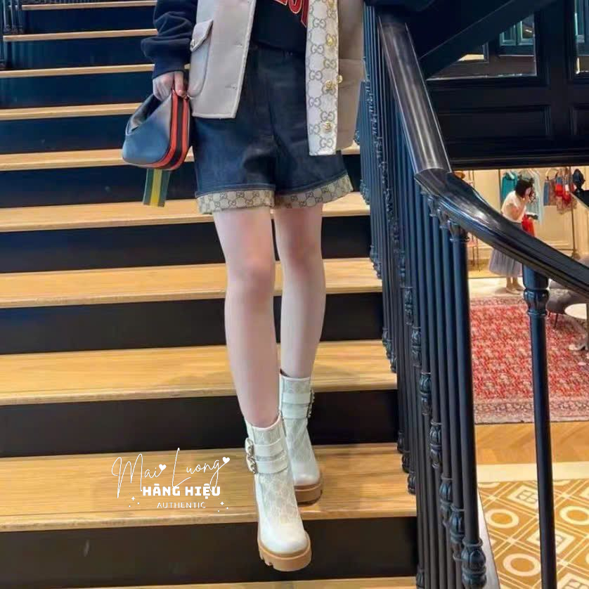 Crystal buckle GG Ankle boots hill - trắng - 701100 - SNV