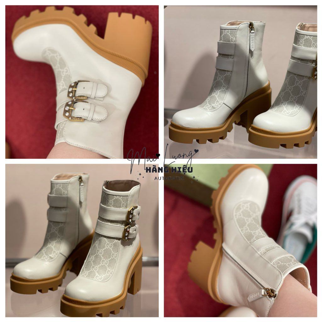 Crystal buckle GG Ankle boots hill - trắng - 701100 - SNV