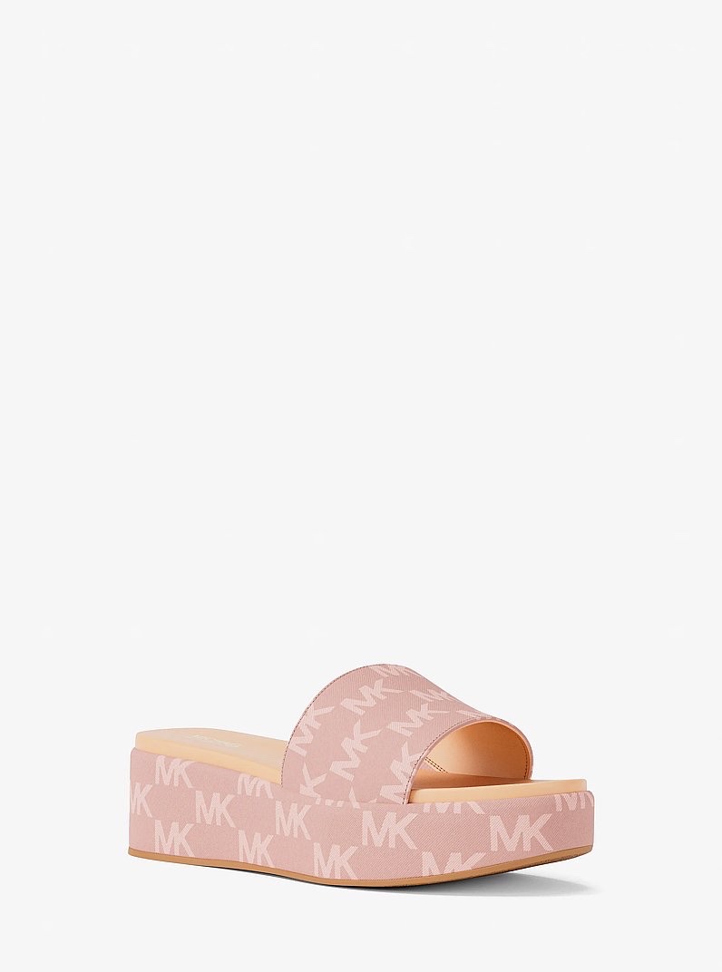 Dép MK sadler wedge - hồng logo - 49S6SDFS1Y - Đế 5p, mũi 3p