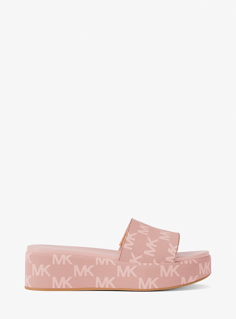 Dép MK sadler wedge - hồng logo - 49S6SDFS1Y - Đế 5p, mũi 3p