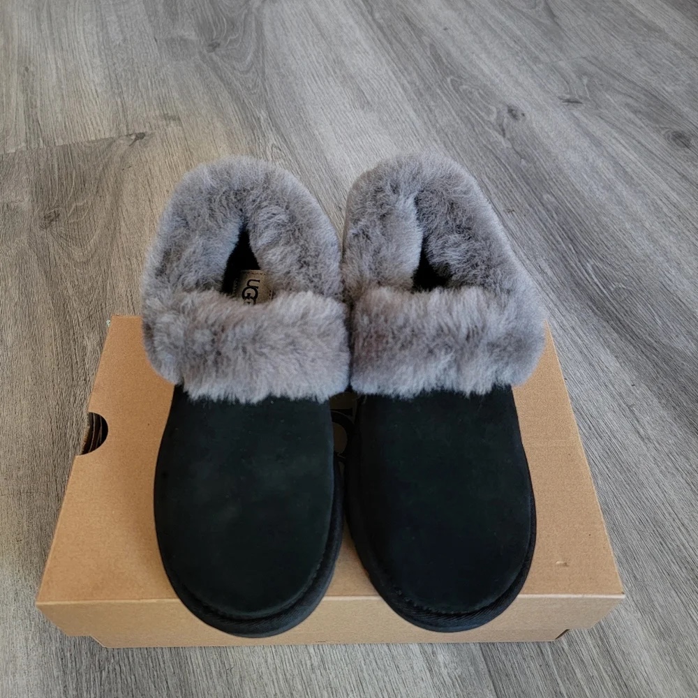 Giày UGG NTA viền lông xám - màu đen