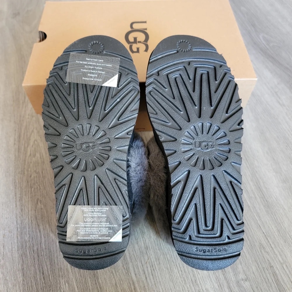 Giày UGG NTA viền lông xám - màu đen