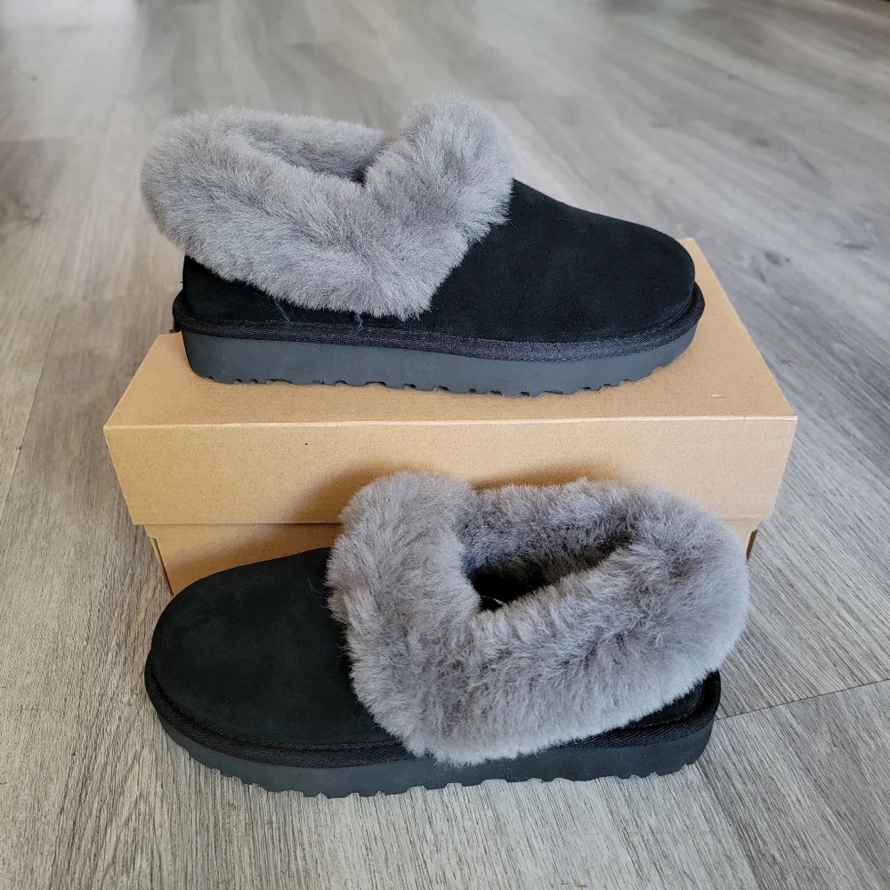 Giày UGG NTA viền lông xám - màu đen
