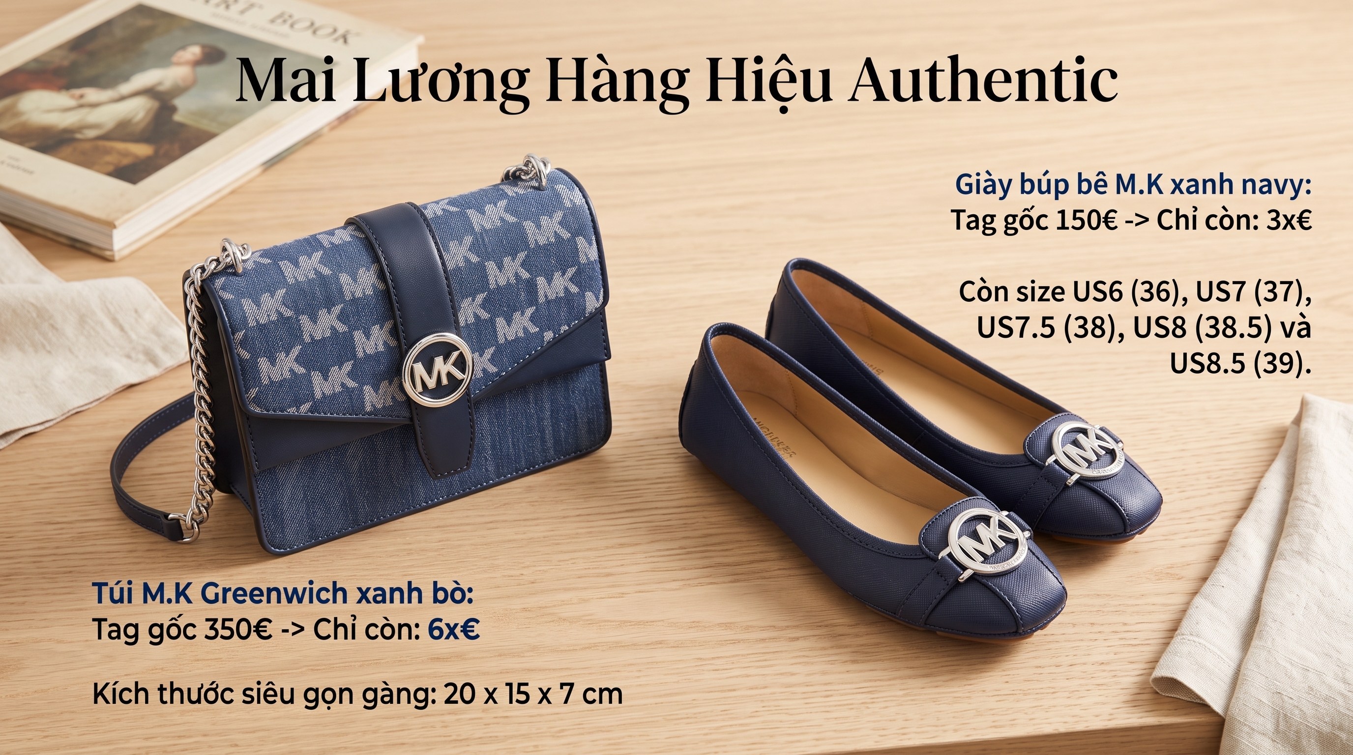 Giày búp bê MK xanh navy logo bạc - 49F9FUFR3L