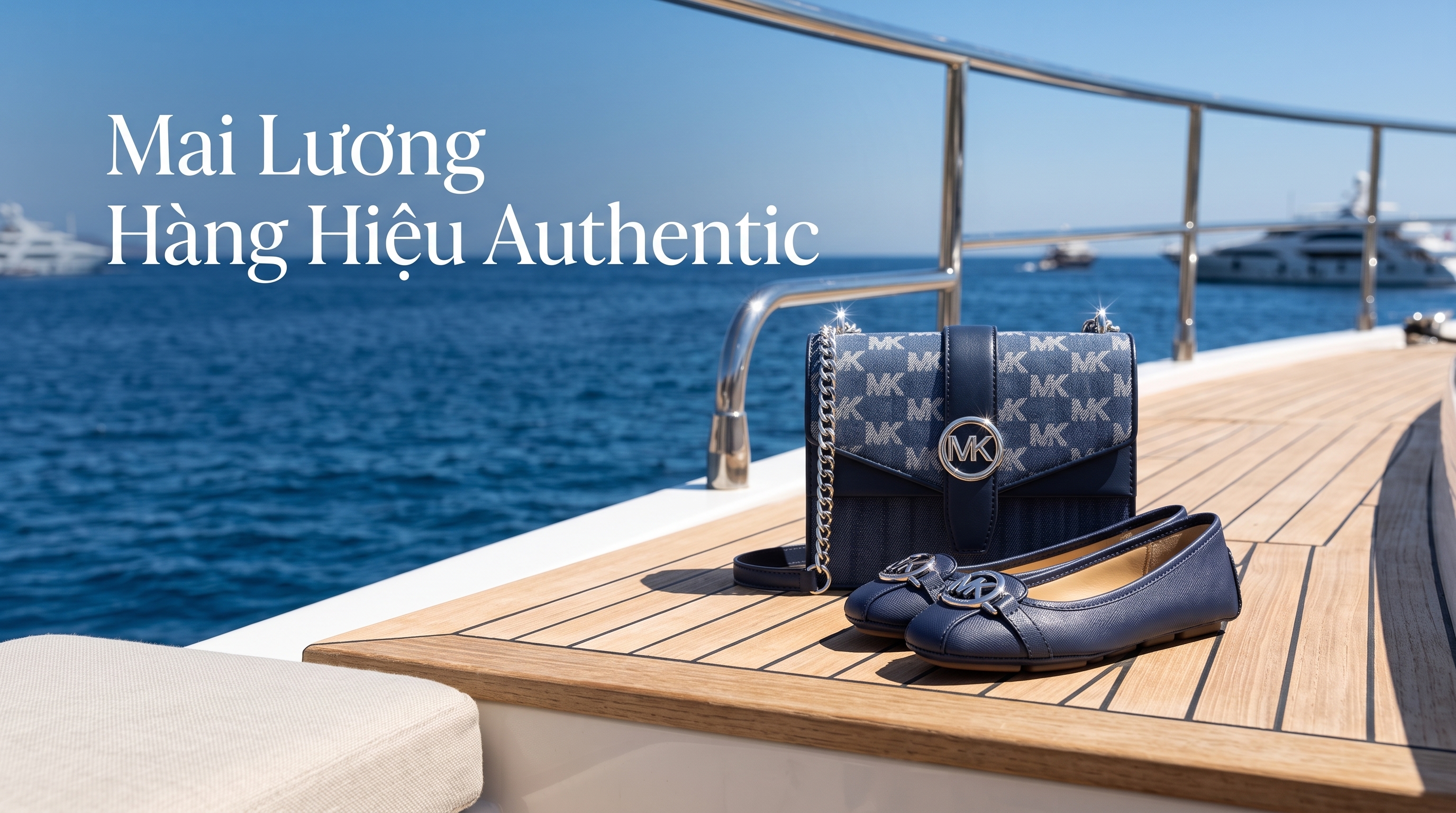 Giày búp bê MK xanh navy logo bạc - 49F9FUFR3L