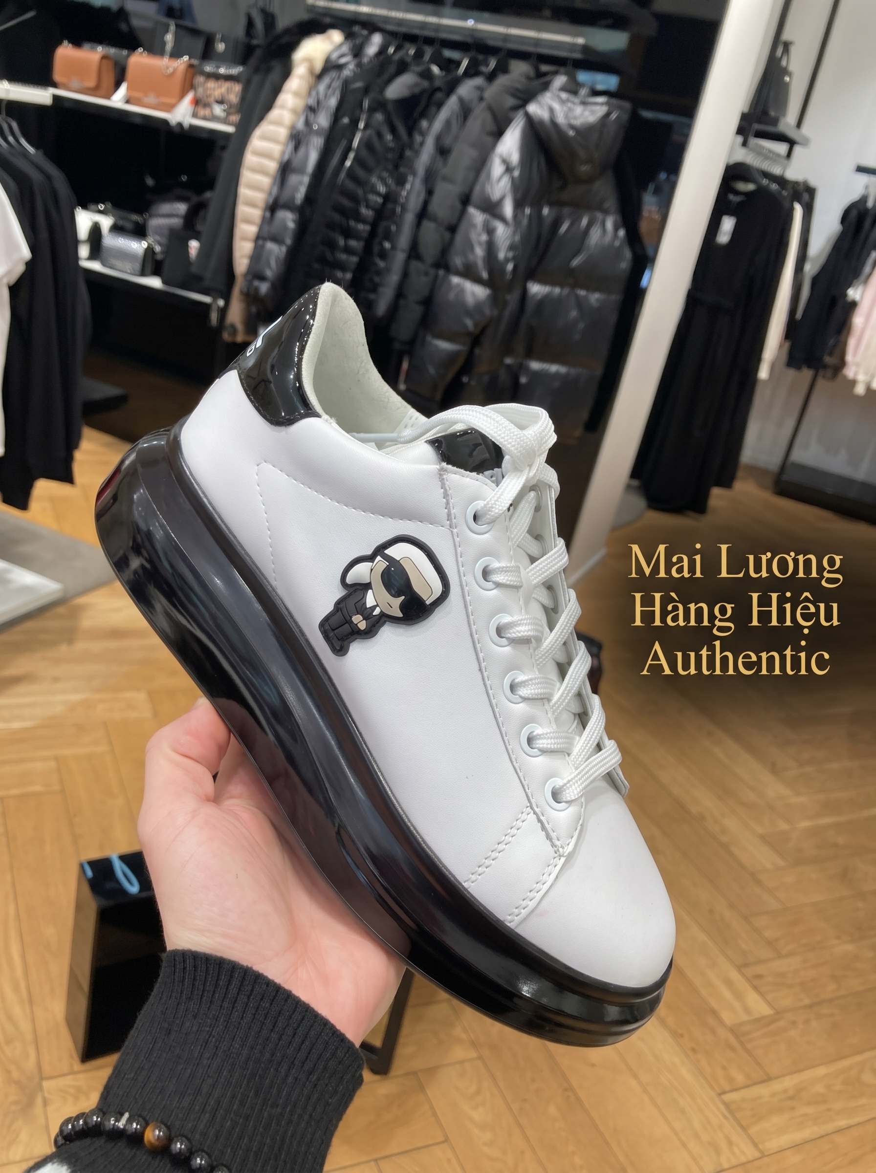 Giày sneaker karl trắng đế + gót đen logo ikonik & mèo- KL96630N - Đế 5 mũi 3