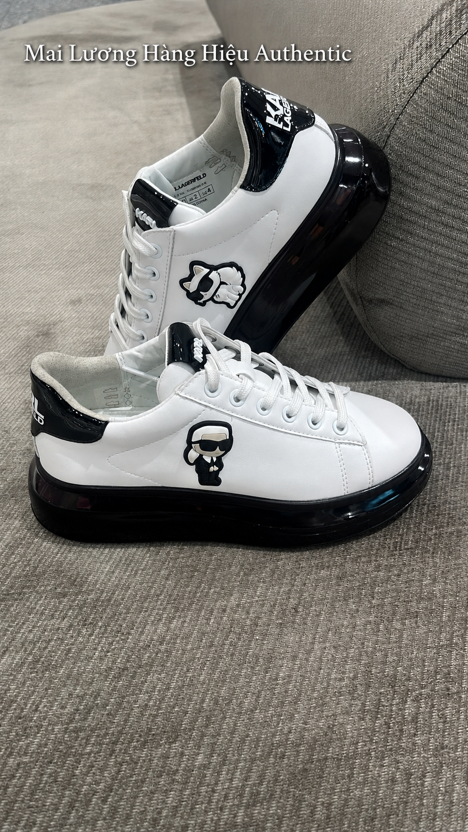 Giày sneaker karl trắng đế + gót đen logo ikonik & mèo- KL96630N - Đế 5 mũi 3