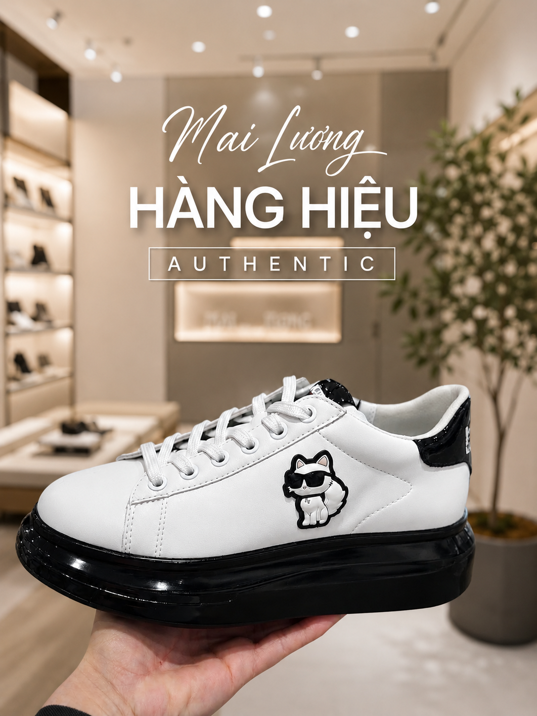 Giày sneaker karl trắng đế + gót đen logo ikonik & mèo- KL96630N - Đế 5 mũi 3