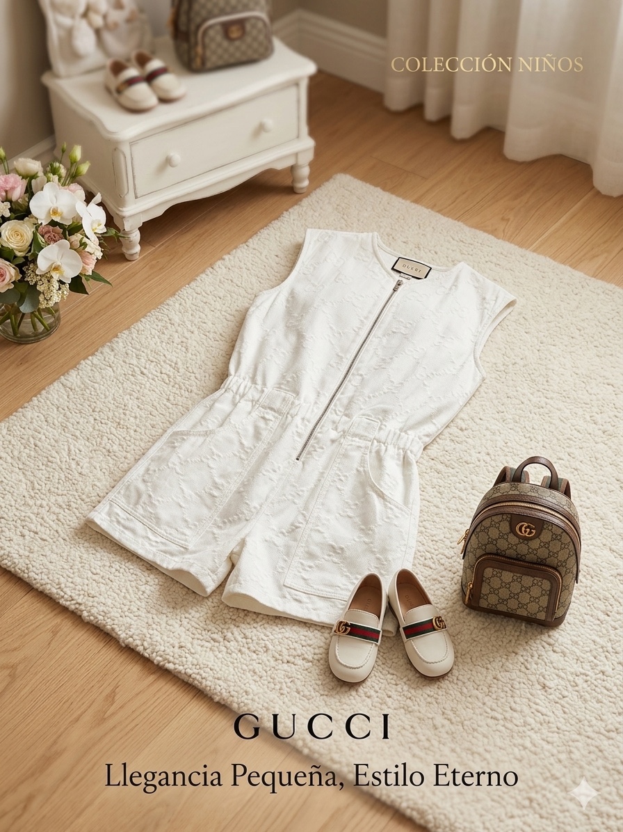Jumsuit Kid GG sát nách trắng full logo SNV 810458