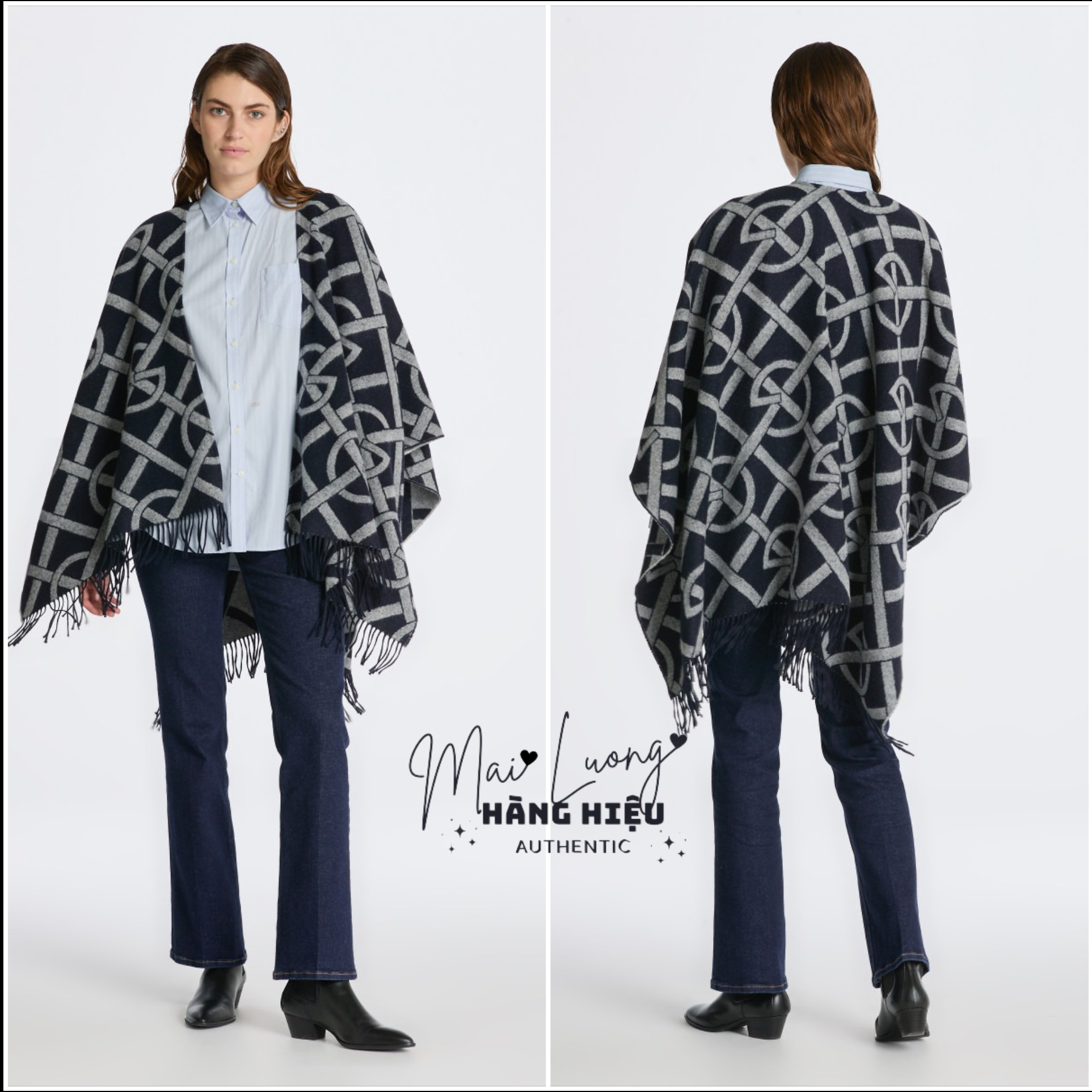 Khăn choàng Gant xanh phối xám