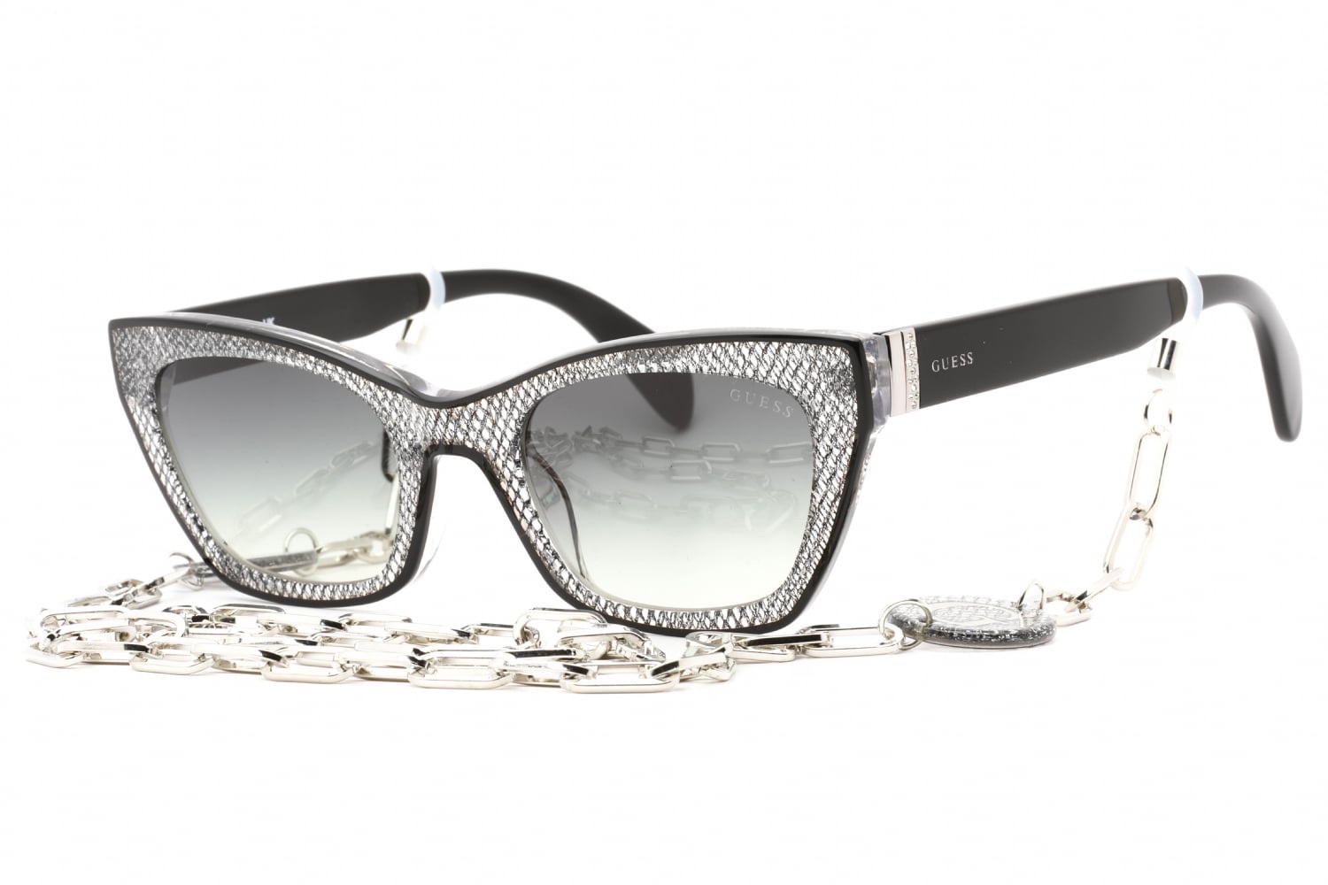 Kính GUESS gọng đen mặt phối vàng màu ombre đen xám khói + dây