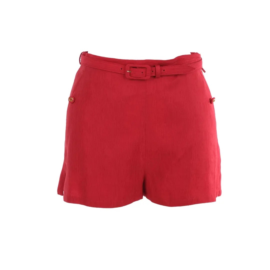 Quần short GG đỏ khuy vàng + belt - SNV - 740606