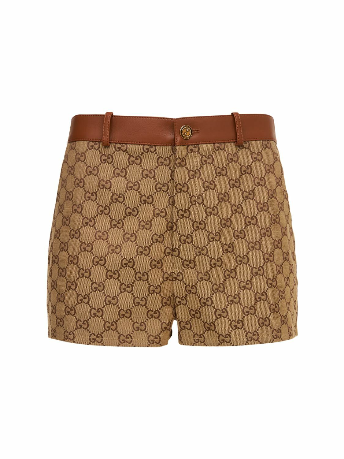 Quần short GG nâu logo viền da - SNV - 681154