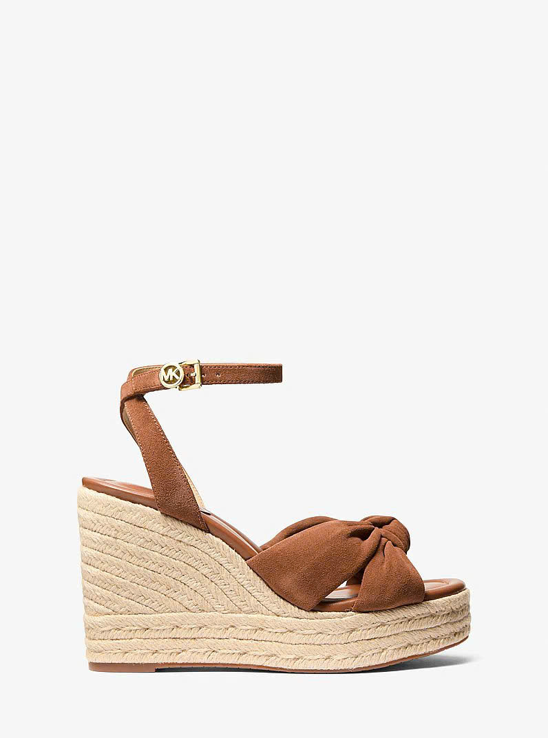 Sandal MK đế cói xuồng Elena Suede Wedge da lộn màu nâu - 49T6ELMS1S - đế 10,5p, mũi 3p