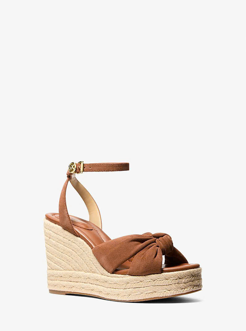 Sandal MK đế cói xuồng Elena Suede Wedge da lộn màu nâu - 49T6ELMS1S - đế 10,5p, mũi 3p