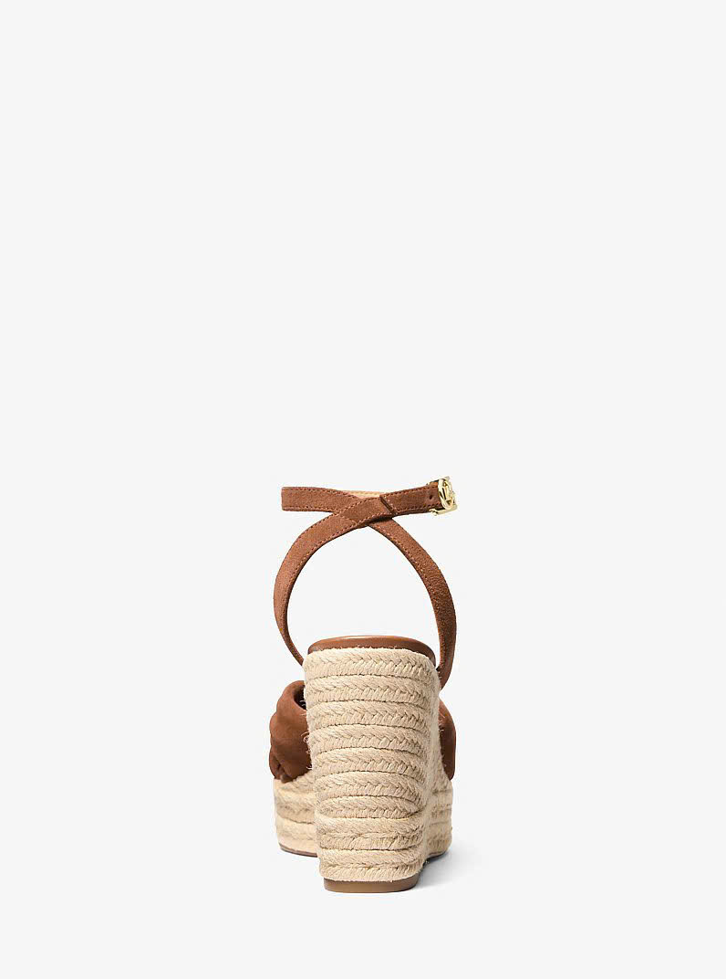 Sandal MK đế cói xuồng Elena Suede Wedge da lộn màu nâu - 49T6ELMS1S - đế 10,5p, mũi 3p