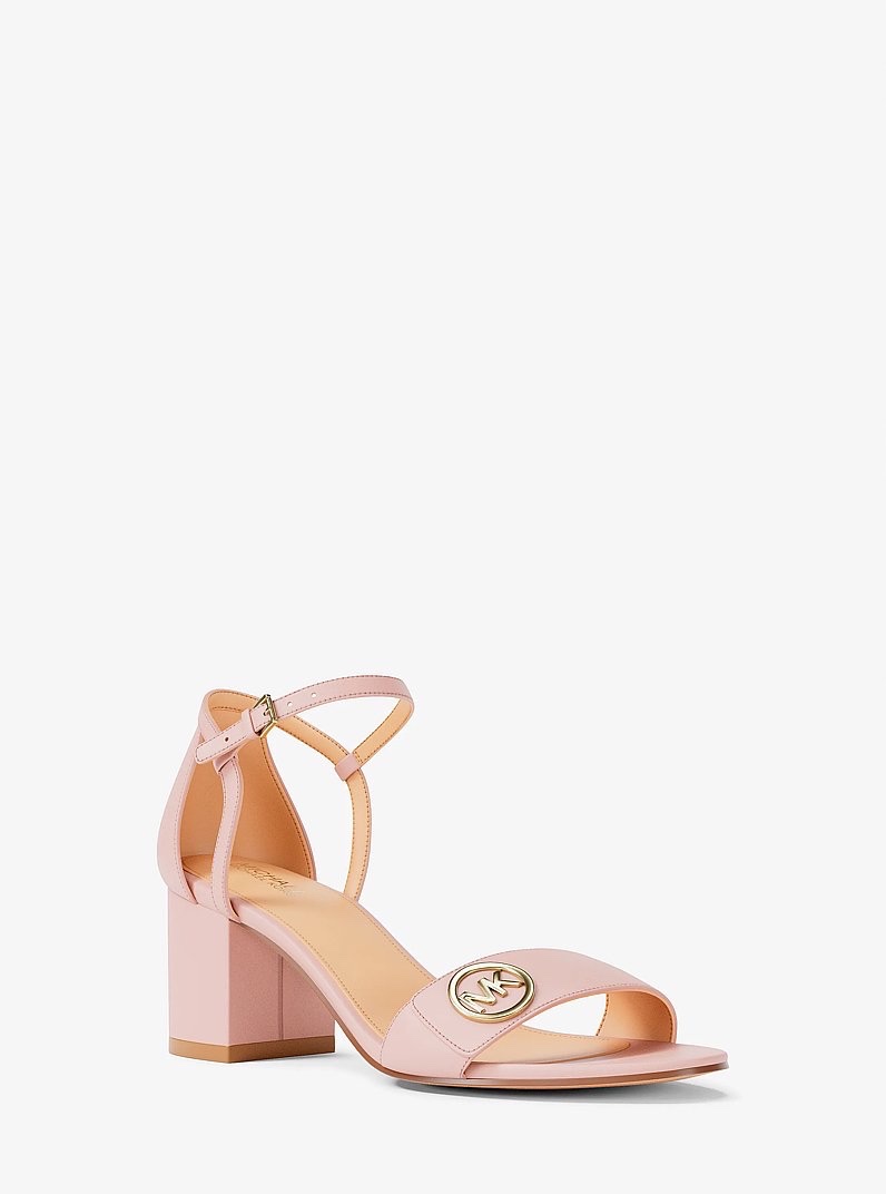 Sandal MK hannah block heel - hồng logo vàng - 49S6HNMS1L
