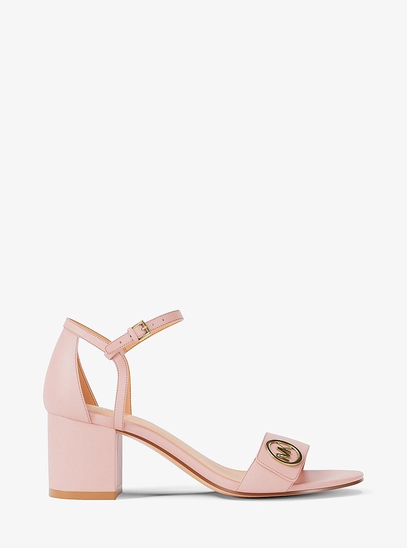 Sandal MK hannah block heel - hồng logo vàng - 49S6HNMS1L