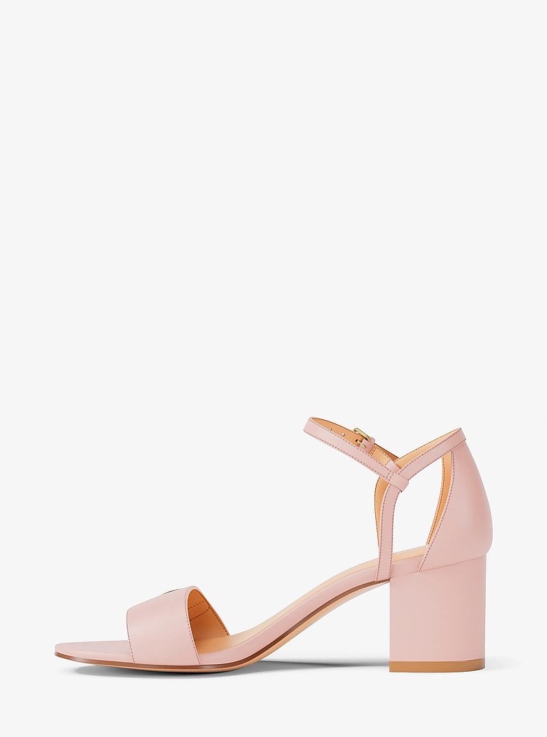 Sandal MK hannah block heel - hồng logo vàng - 49S6HNMS1L