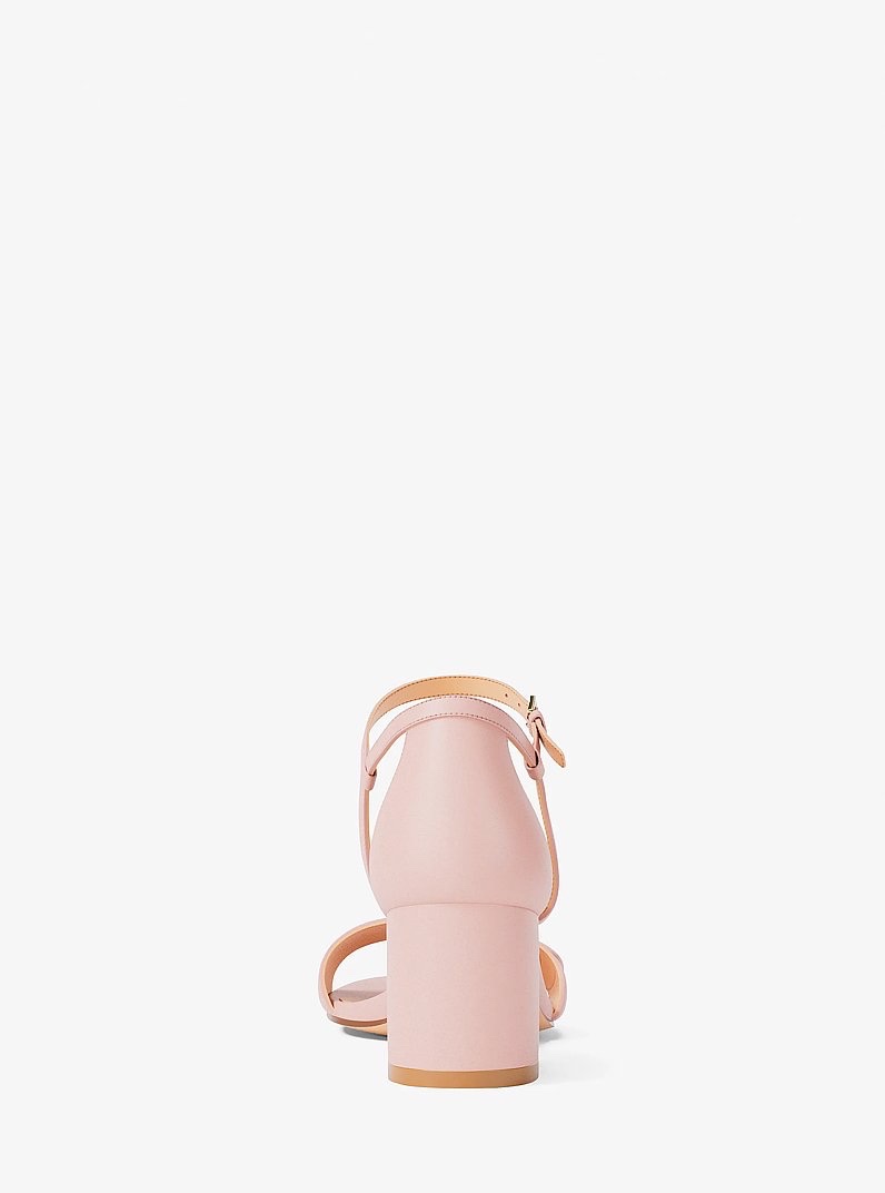 Sandal MK hannah block heel - hồng logo vàng - 49S6HNMS1L