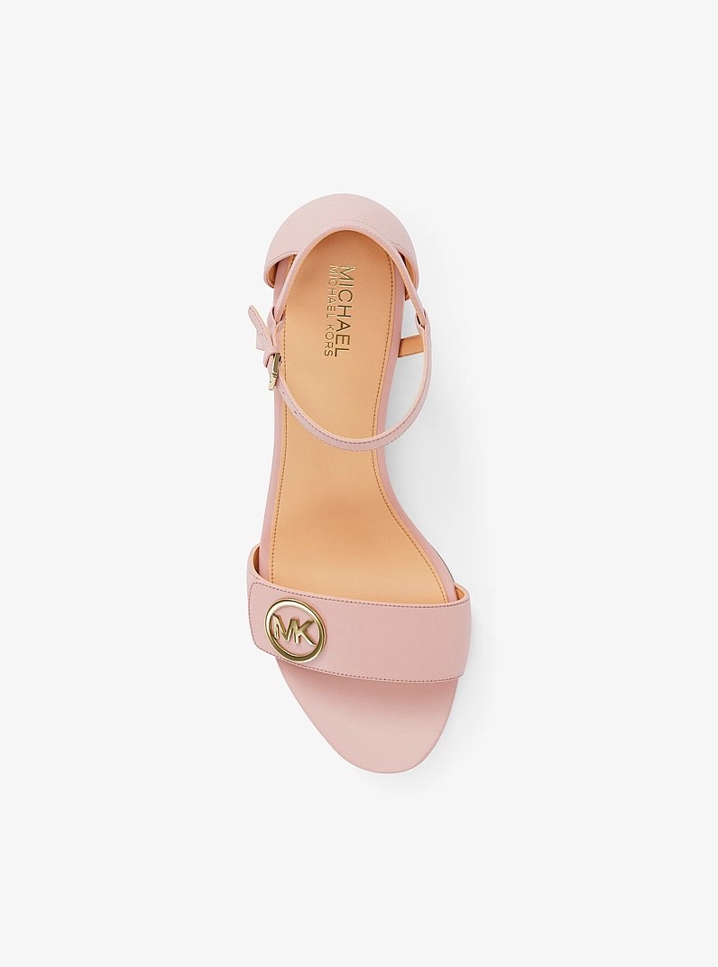 Sandal MK hannah block heel - hồng logo vàng - 49S6HNMS1L