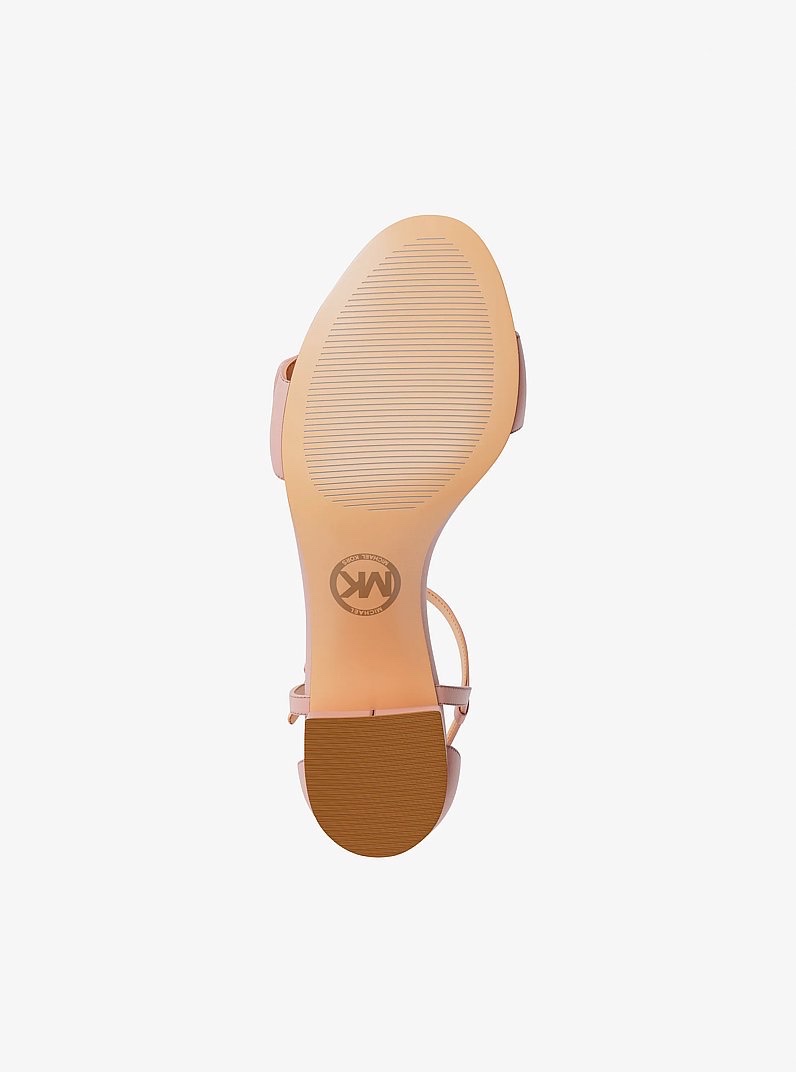 Sandal MK hannah block heel - hồng logo vàng - 49S6HNMS1L