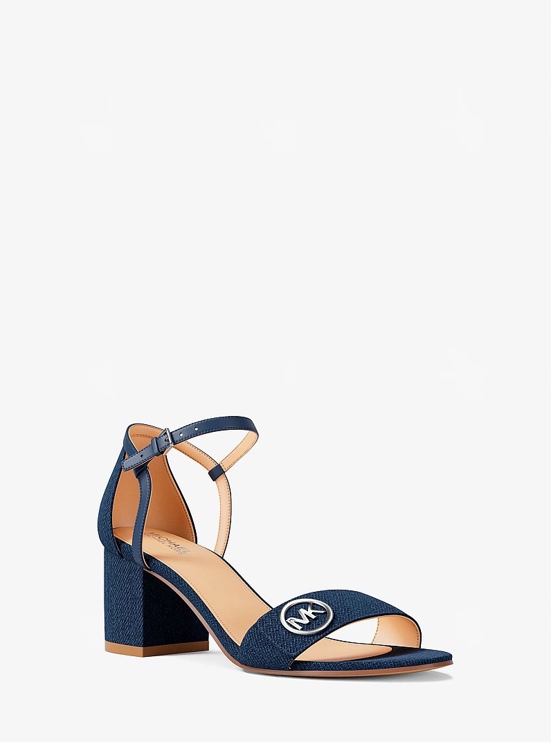 Sandal MK hannah block heel - xanh bò logo bạc - 49T6HNMS3D