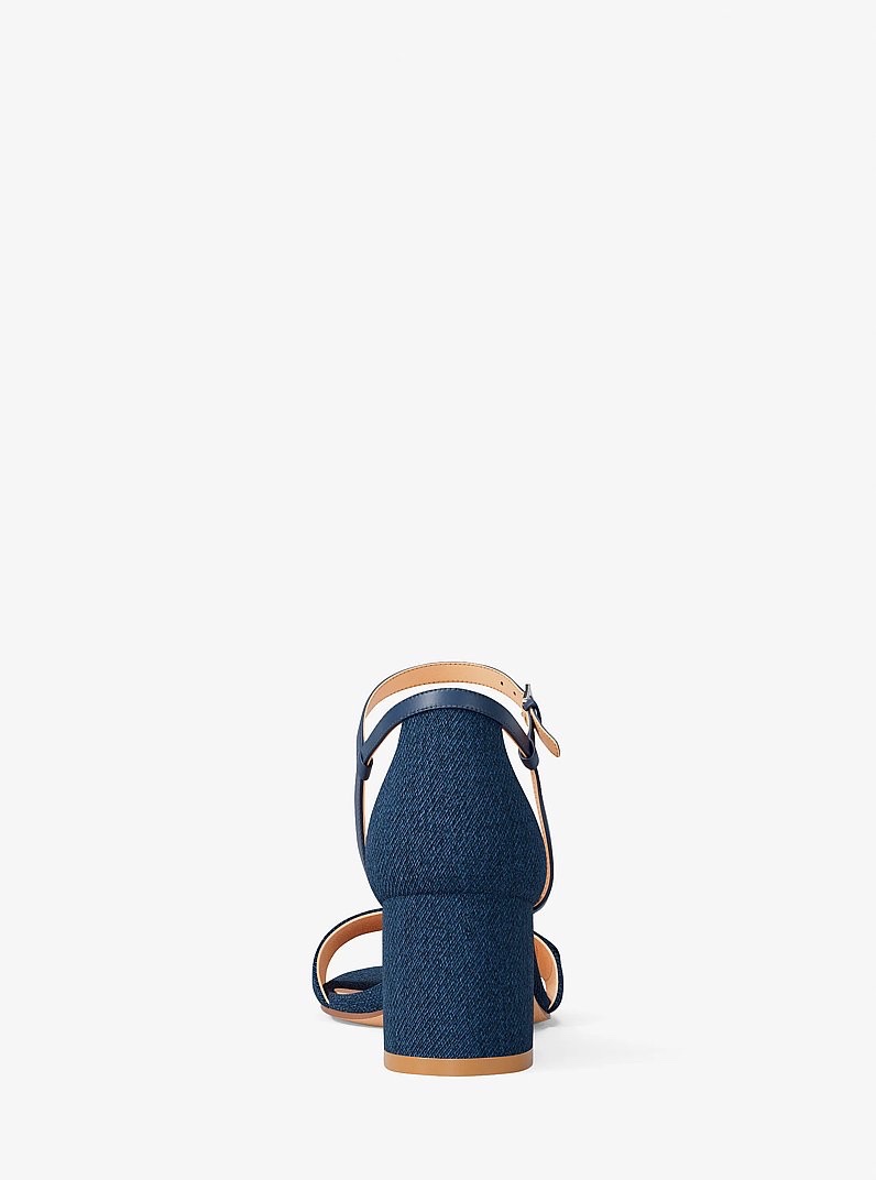 Sandal MK hannah block heel - xanh bò logo bạc - 49T6HNMS3D