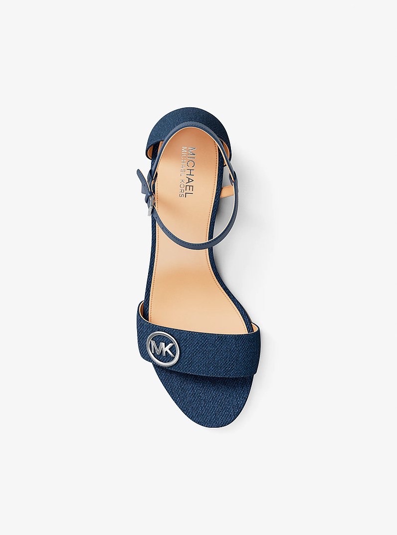 Sandal MK hannah block heel - xanh bò logo bạc - 49T6HNMS3D