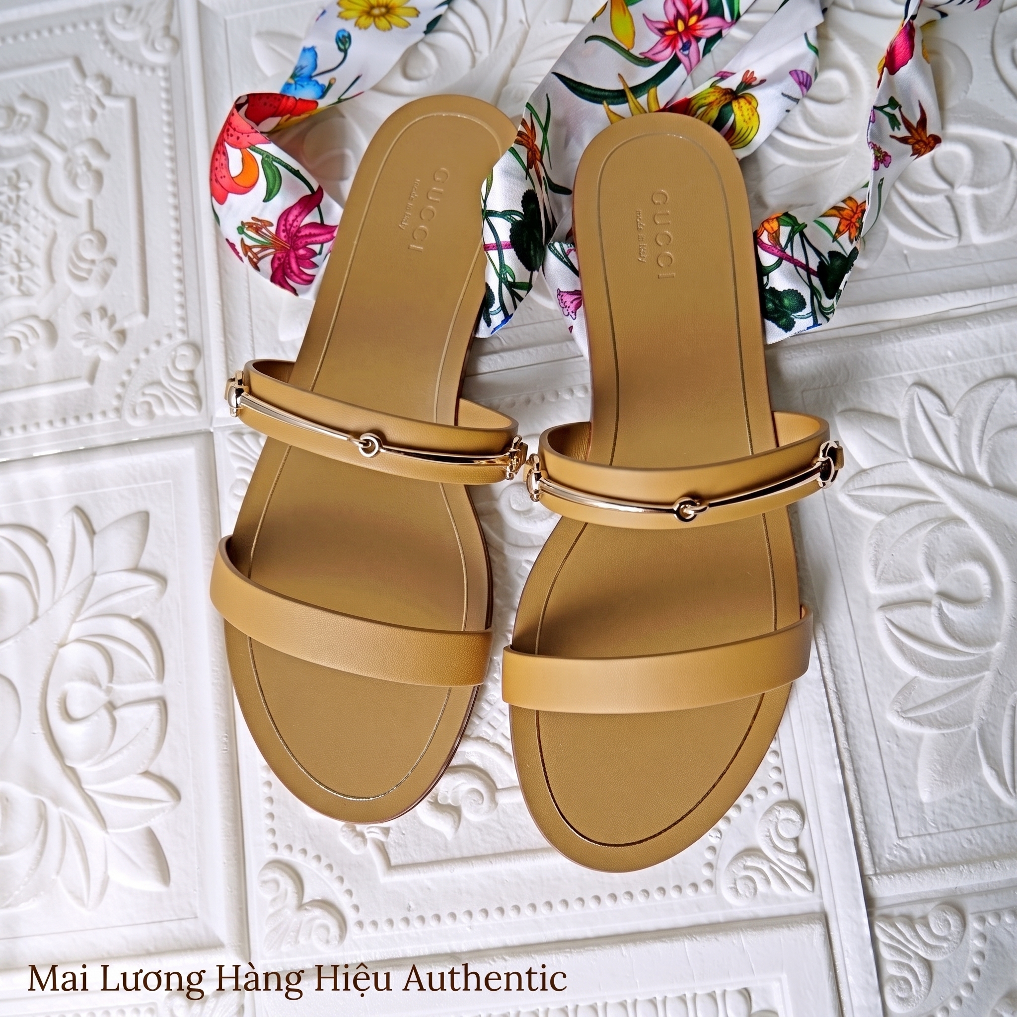 Sandals GG nâu logo horsebit dây nơ 811593