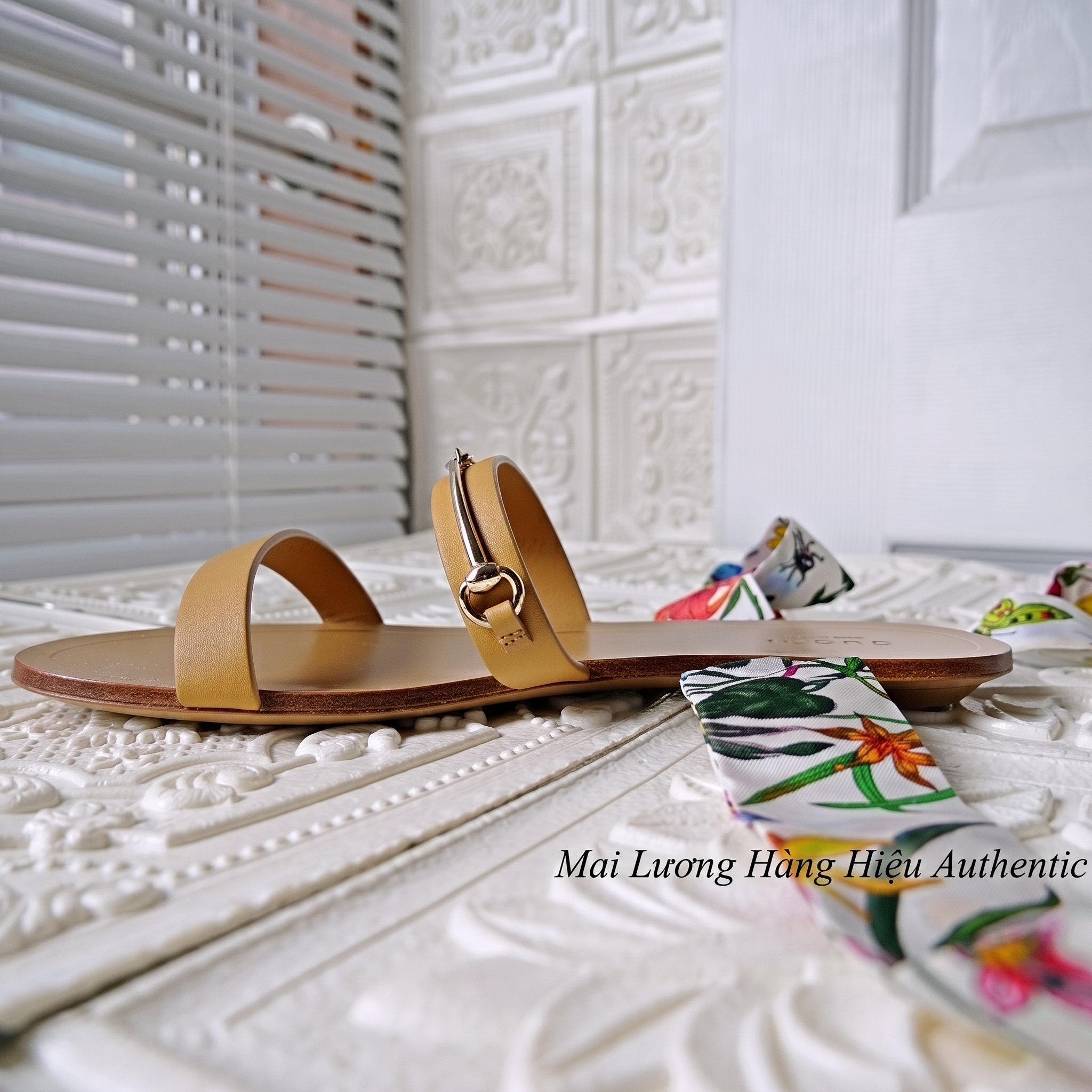 Sandals GG nâu logo horsebit dây nơ 811593