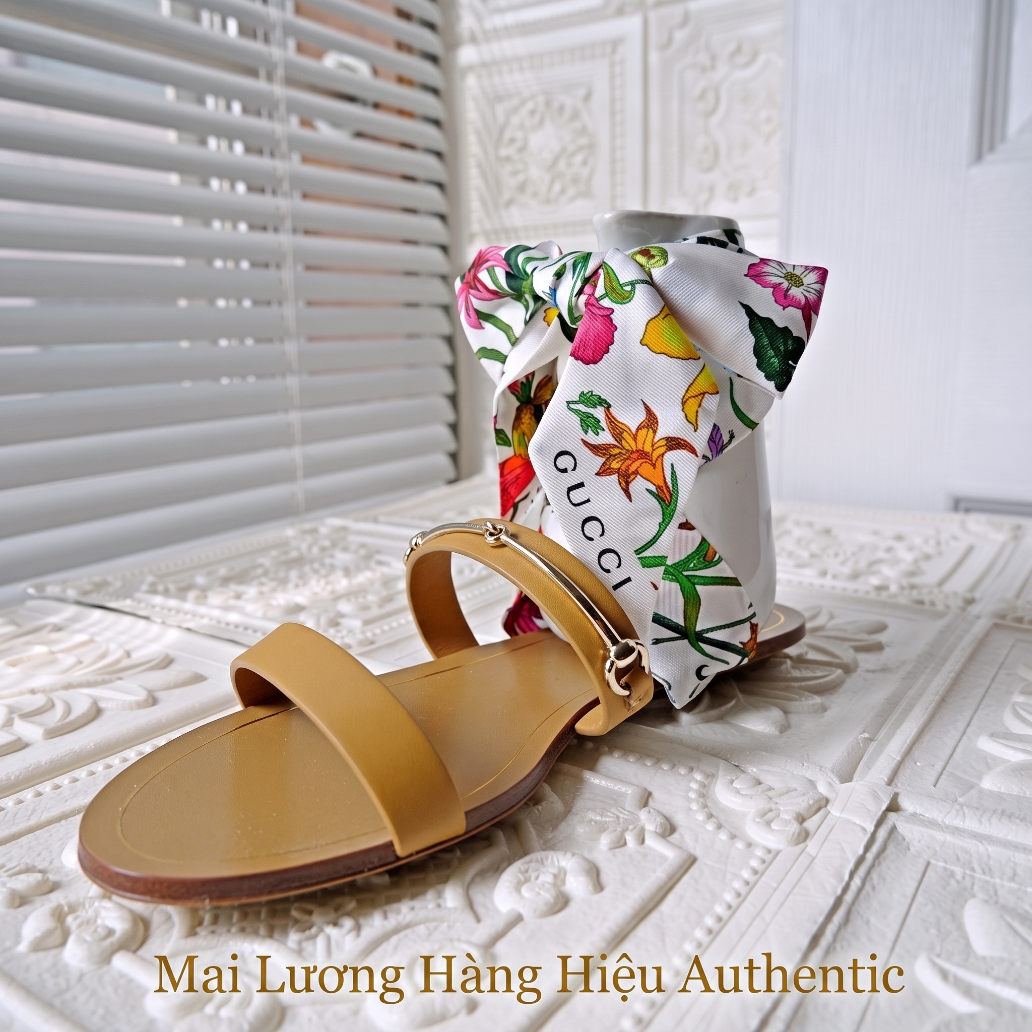 Sandals GG nâu logo horsebit dây nơ 811593
