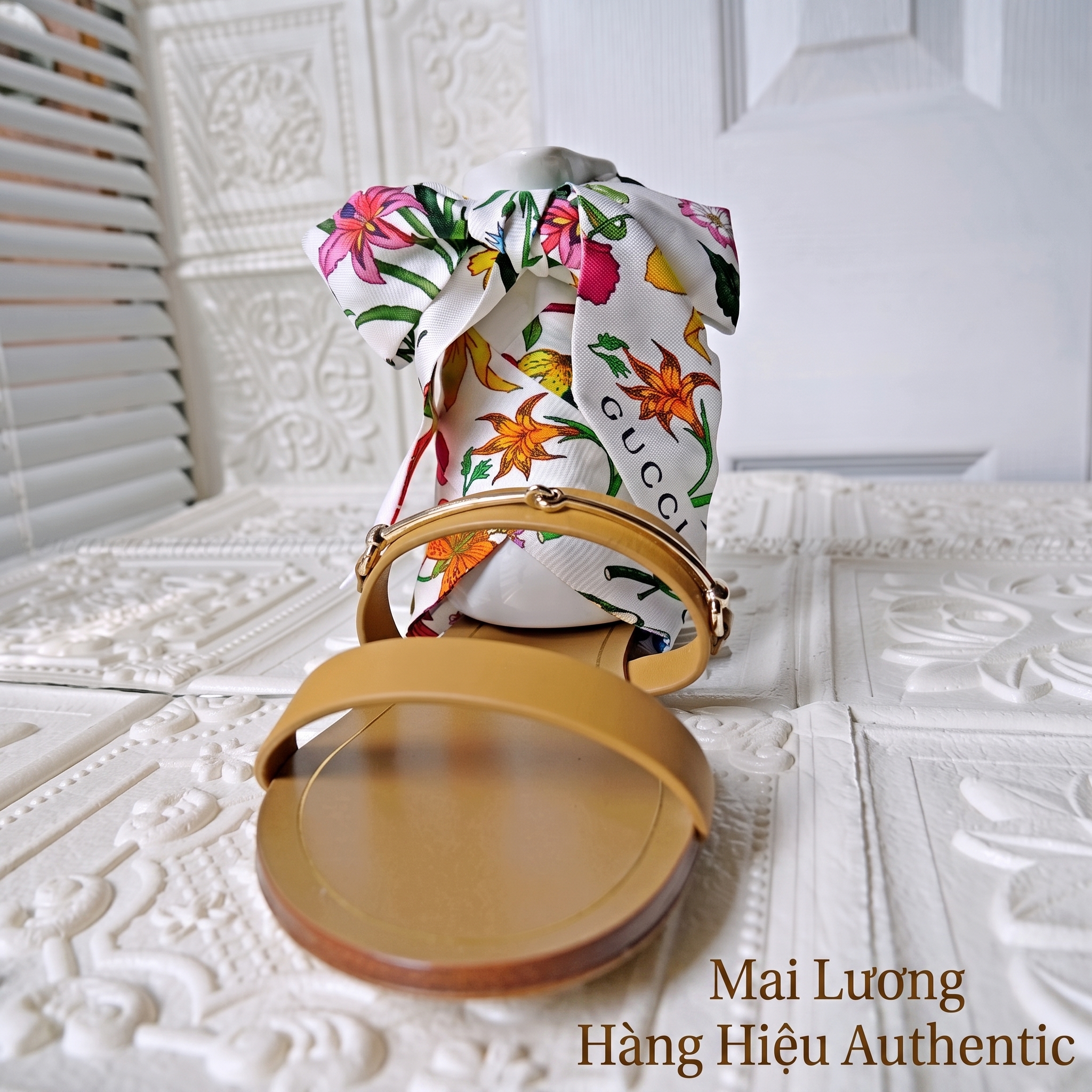 Sandals GG nâu logo horsebit dây nơ 811593