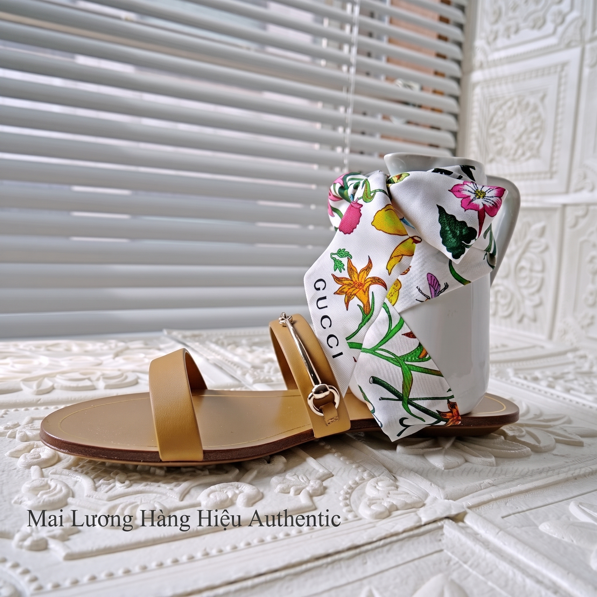 Sandals GG nâu logo horsebit dây nơ 811593