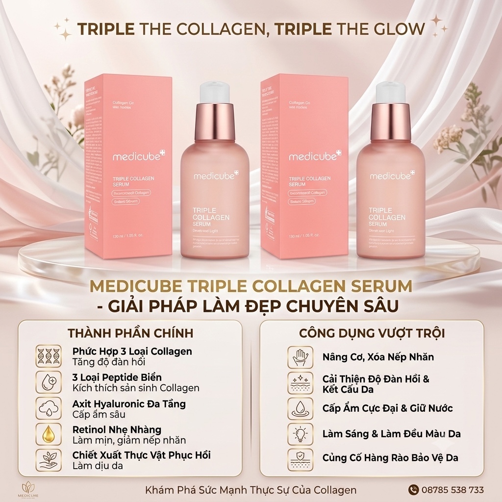 Serum Medicube triple collagen - sét 2 (nâng cơ, xoá nhăn, giúp đàn hồi, cấp ẩm, làm sáng)