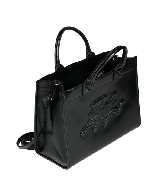 Shopper Karl đen logo chữ ký - da bóng BRW30007 - KT: 32*23*13