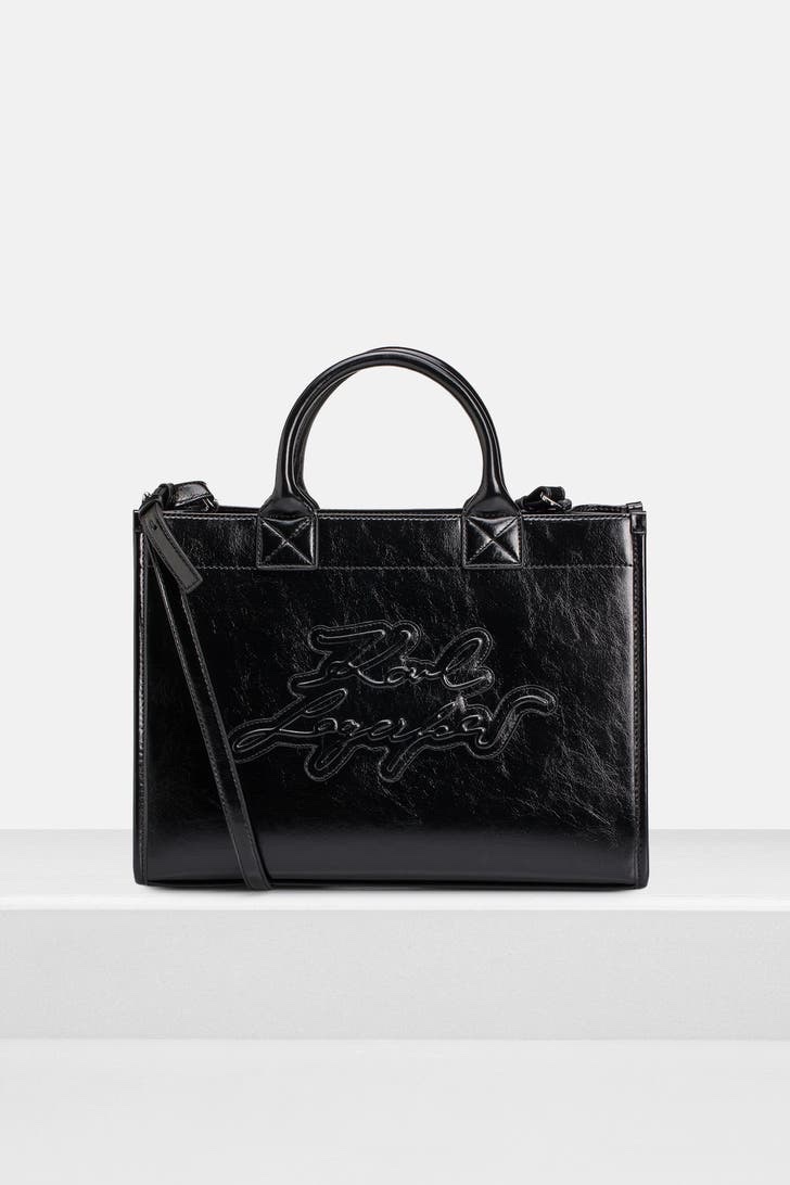 Shopper Karl đen logo chữ ký - da bóng BRW30007 - KT: 32*23*13