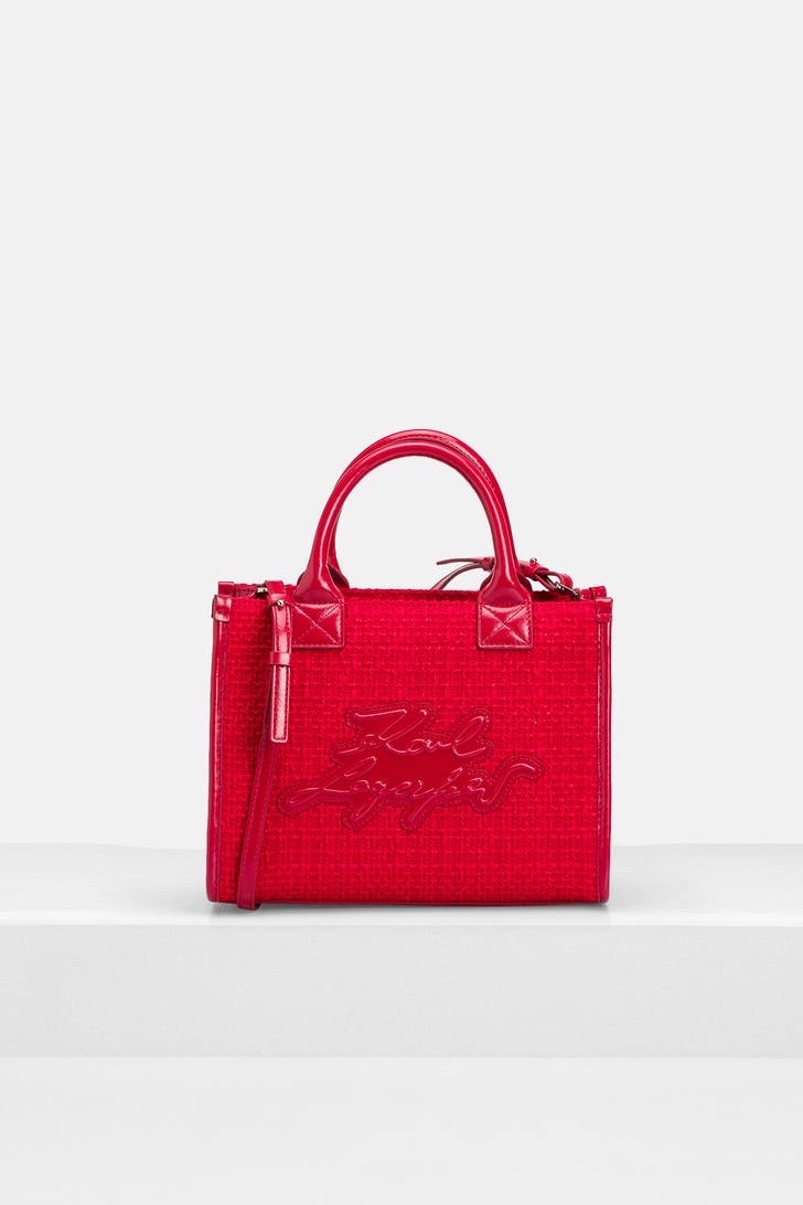 Shopper Karl màu đỏ vải dạ tweed viền da BRW30008 - KT: 24*16*11