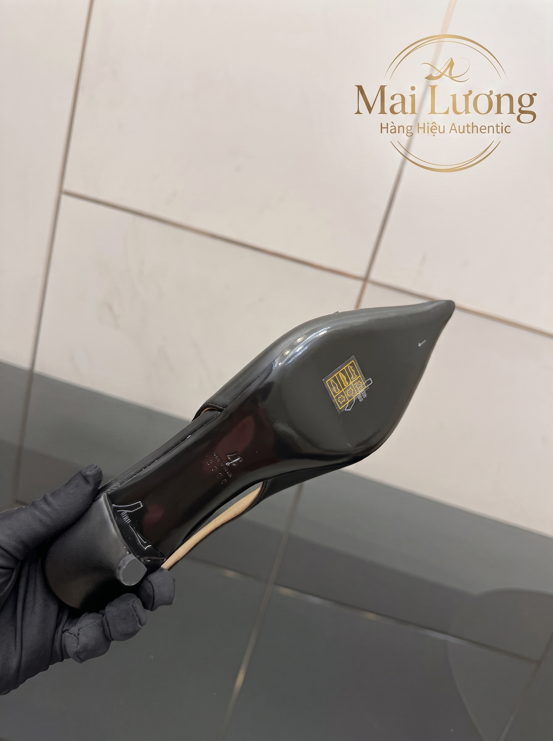 Sling GG đen logo horsebit vàng - gót 5P - 782407