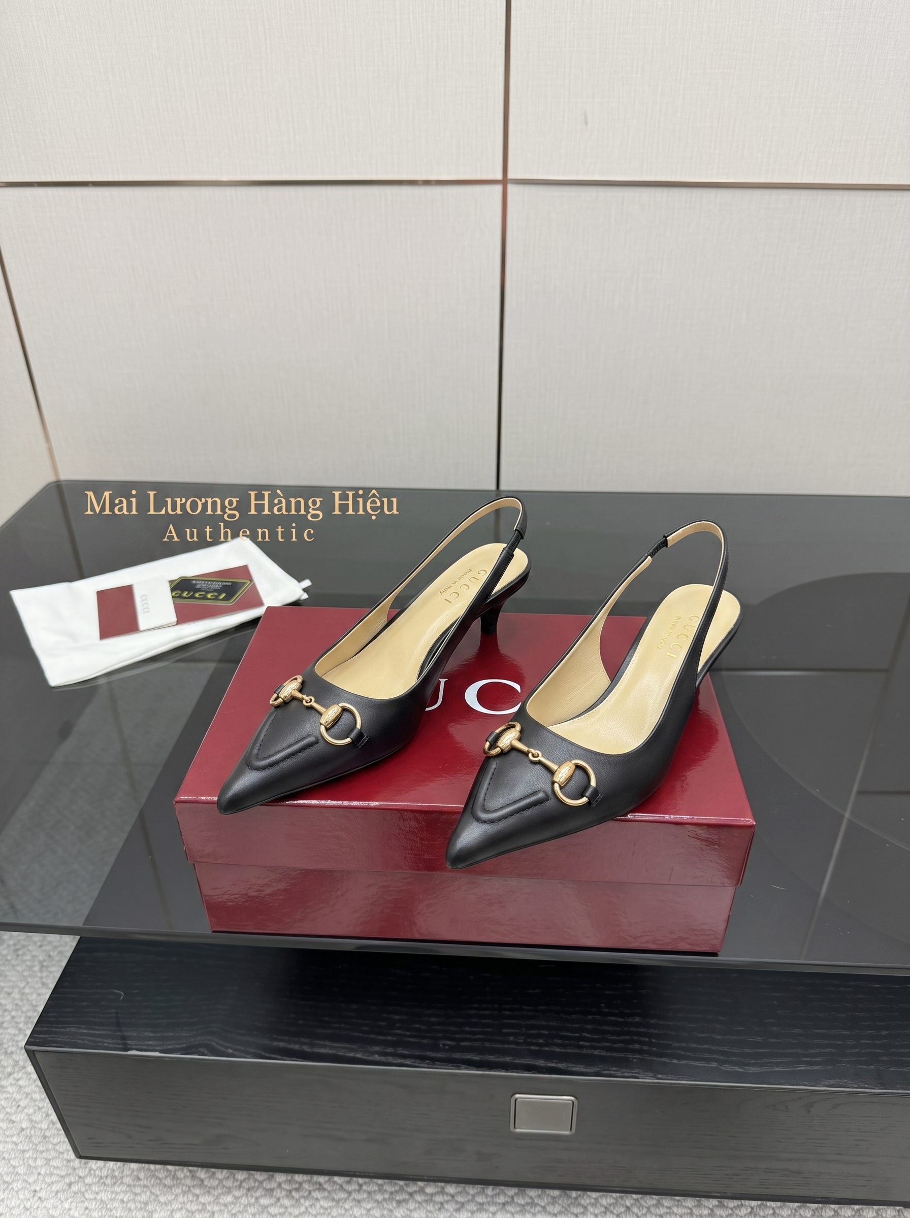 Sling GG đen logo horsebit vàng - gót 5P - 782407